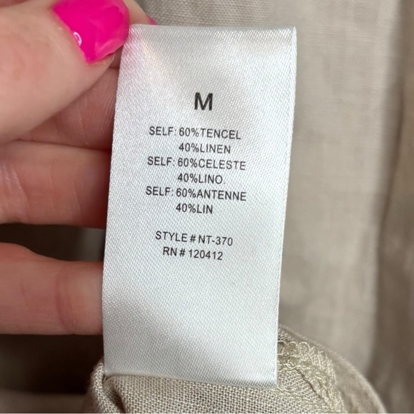 NWT NIA Beige Neutral Oversized Linen Blend Button Down Long Sleeve Top Size Med - Picture 7 of 10